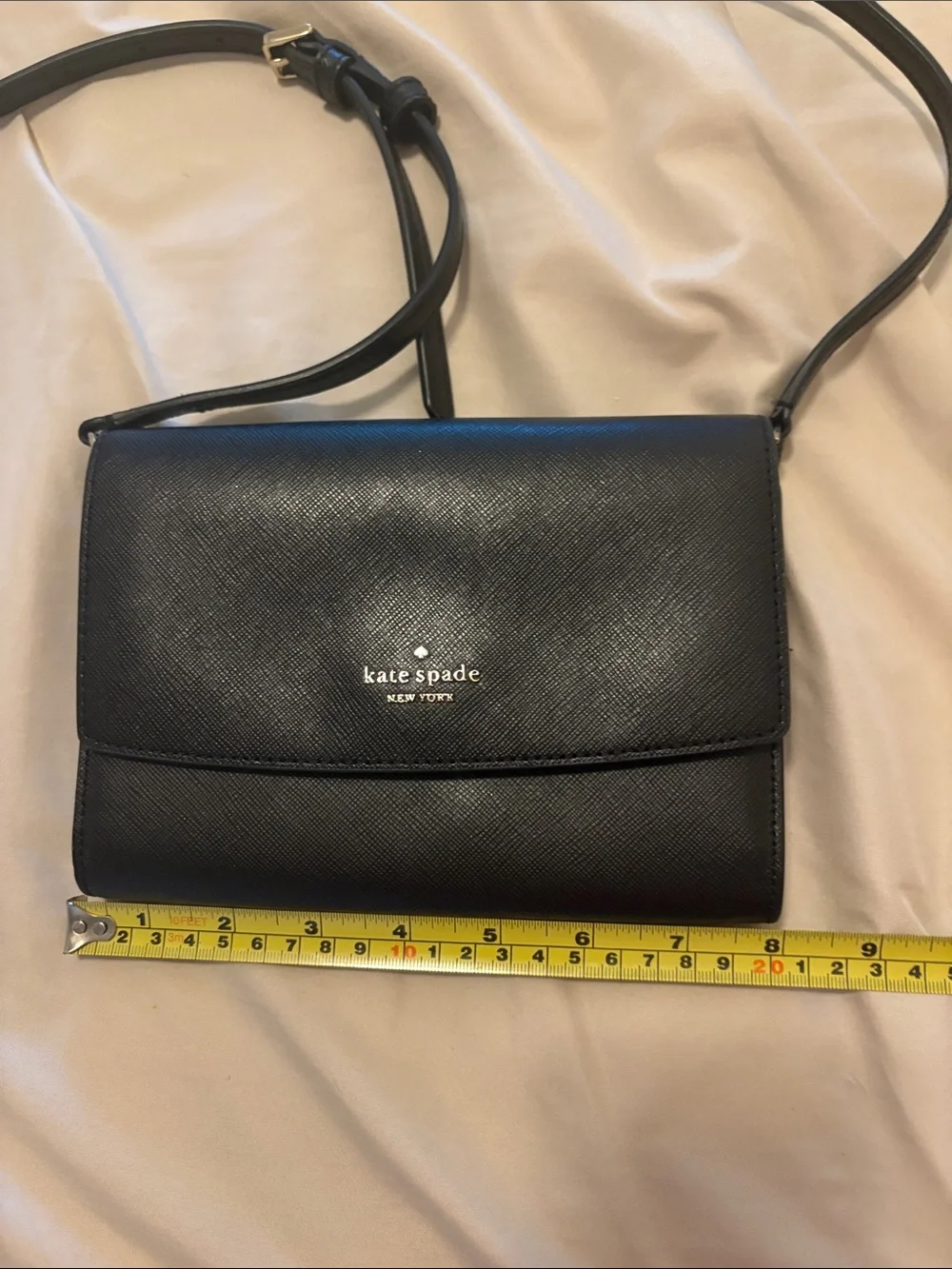 kate spade Black Saffiano Leather Crossbody Bag with Gold Logo